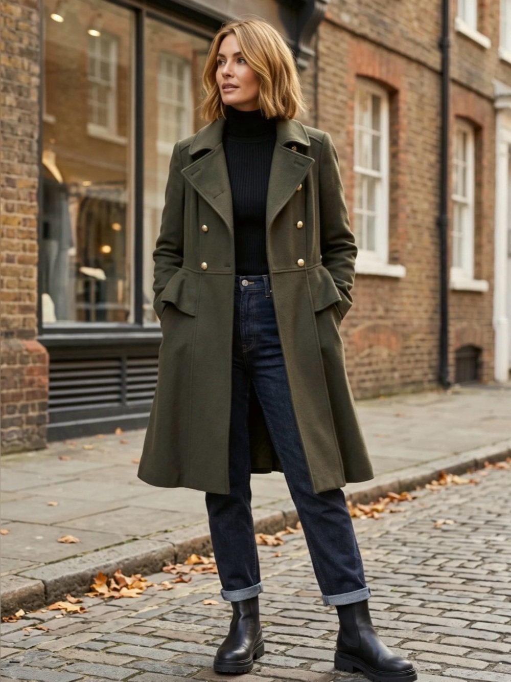 Helene Bernam Wool / Cashmere Peplum Military Coat - Olive - US 9/10.